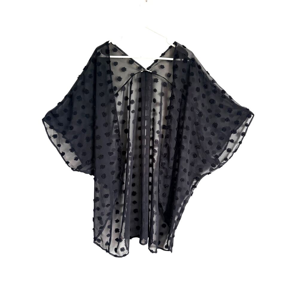 Moss Rose Sheer Black Chiffon Kimono Clip Dot One Size Boho Whimsigoth Witchy
